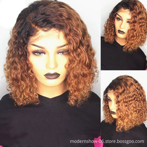 Hot Sale Short Curly BOB Wig Side Part Water Wave Lace Frontal Bob Cuticle Aligned Human Hair Lace Front Wigs for Black Women